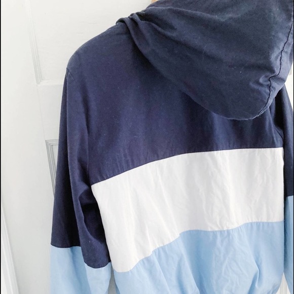 Vintage Navy Blue and Light Blue Color Block Cotton Zip Up Jacket with Hood - Picture 5 of 11